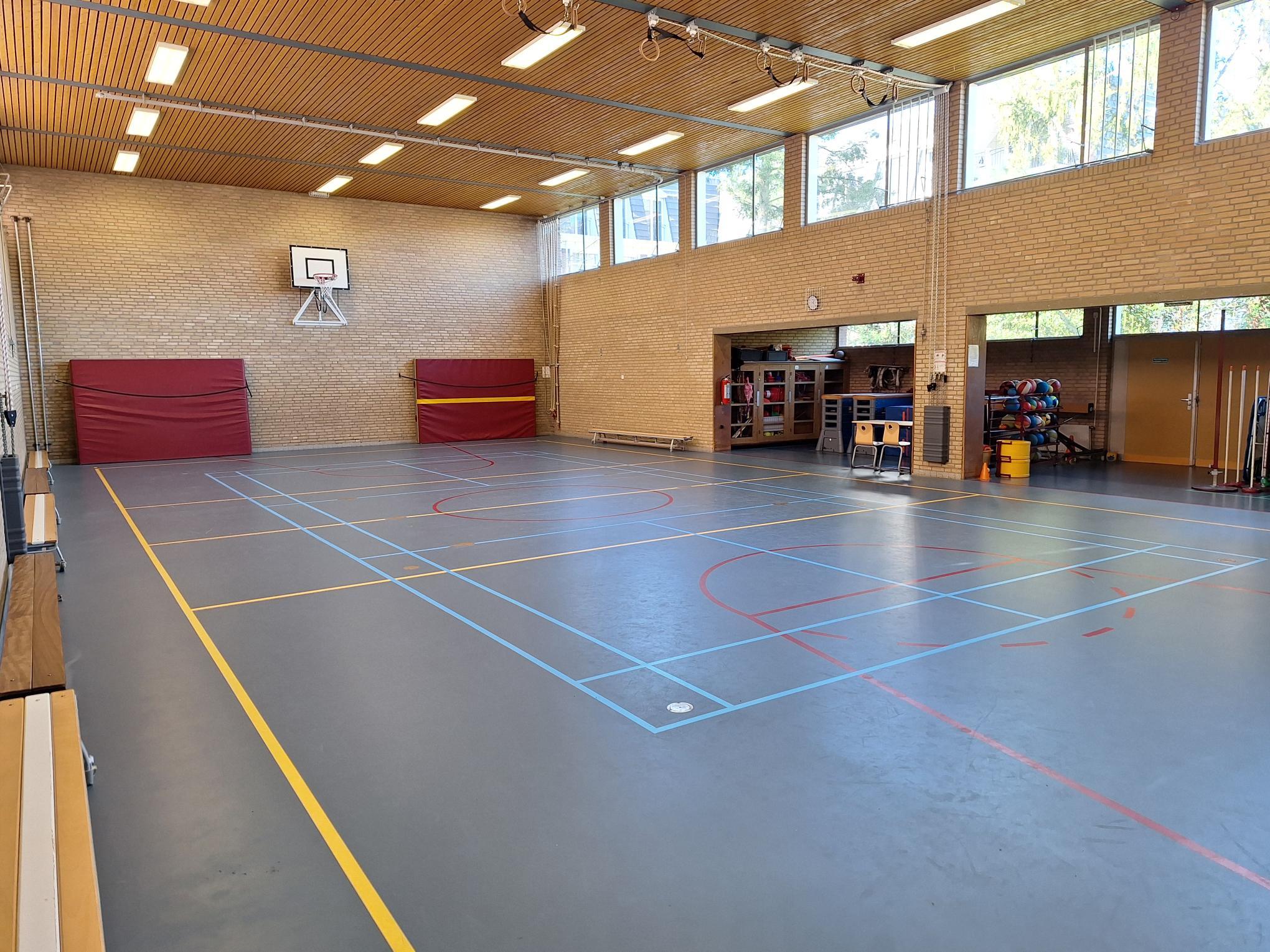 gymzaal met blauwe vloer