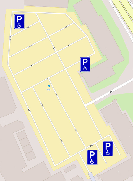Gehandicaptenparkeerplaatsen op parkeerterrein Lei