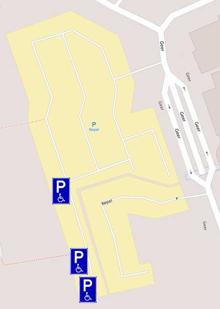 Gehandicaptenparkeerplaatsen op parkeerterrein Repel