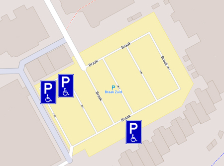 Gehandicaptenparkeerplaatsen op parkeerterrein Braak-Zuid